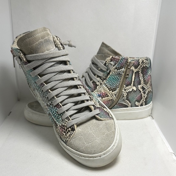 P448 Shoes - P448 Star Snakeskin Embossed & Grey Suede Hidden Heel High Top Sneaker Sz EU 38